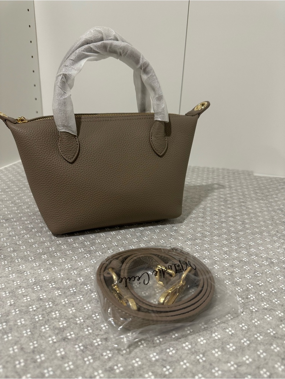 DUYP Taupe Mini Tote Bag with Strap, New